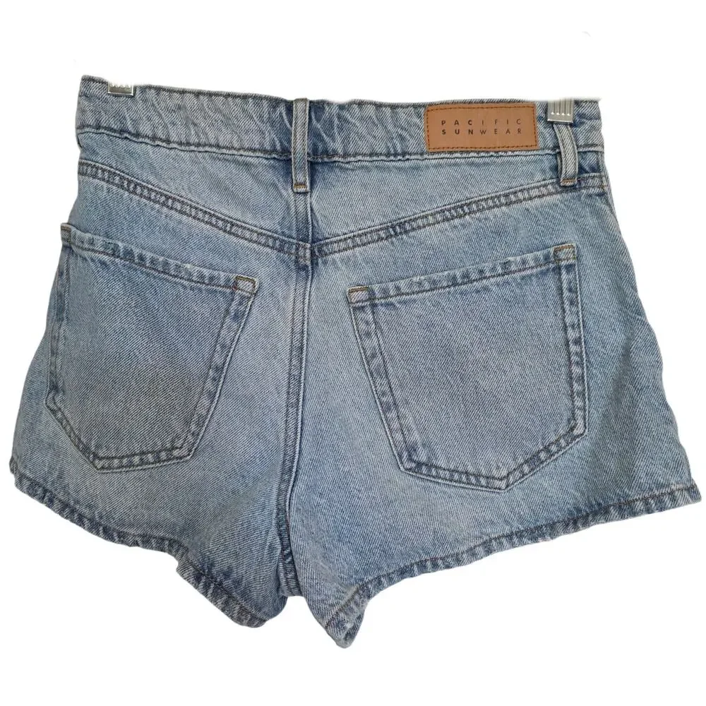 Women's PacSun High Rise Festival Shorts Light Wash Blue Denim Size 26